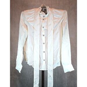 Coach Blouse Signature H & C Jacquard Shirt Long‎ Sleeve Silk Blend White Size 2